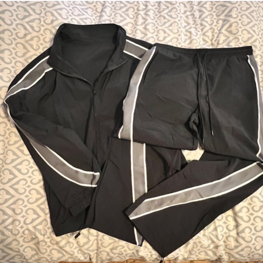 Old School nylon track suit ,black /grey , ( size L/XL)for size see description